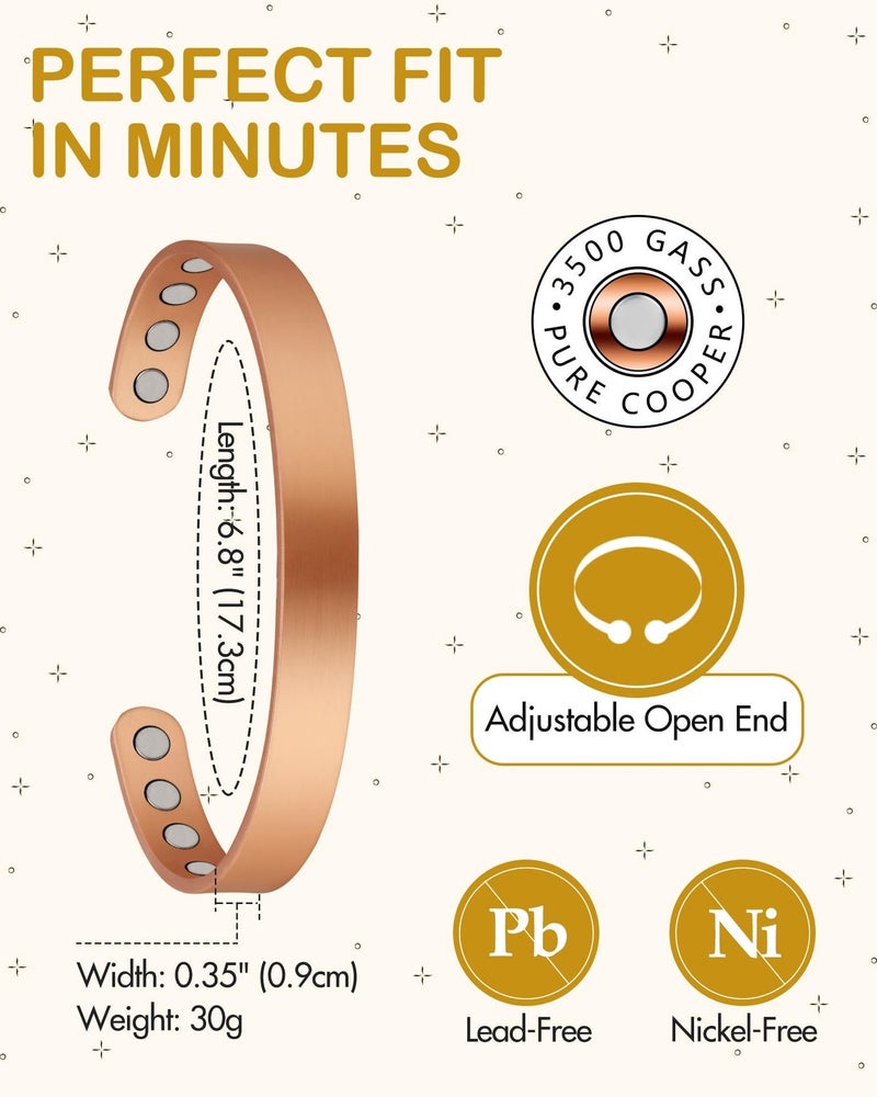 Feraco Copper Magnetic Bracelet for Men Women, 99.99% Pure Copper Cuff Bangle with Effective Neodymium Magnets, Adjustable Jewelry Gifts (Set of 2) - Image 4